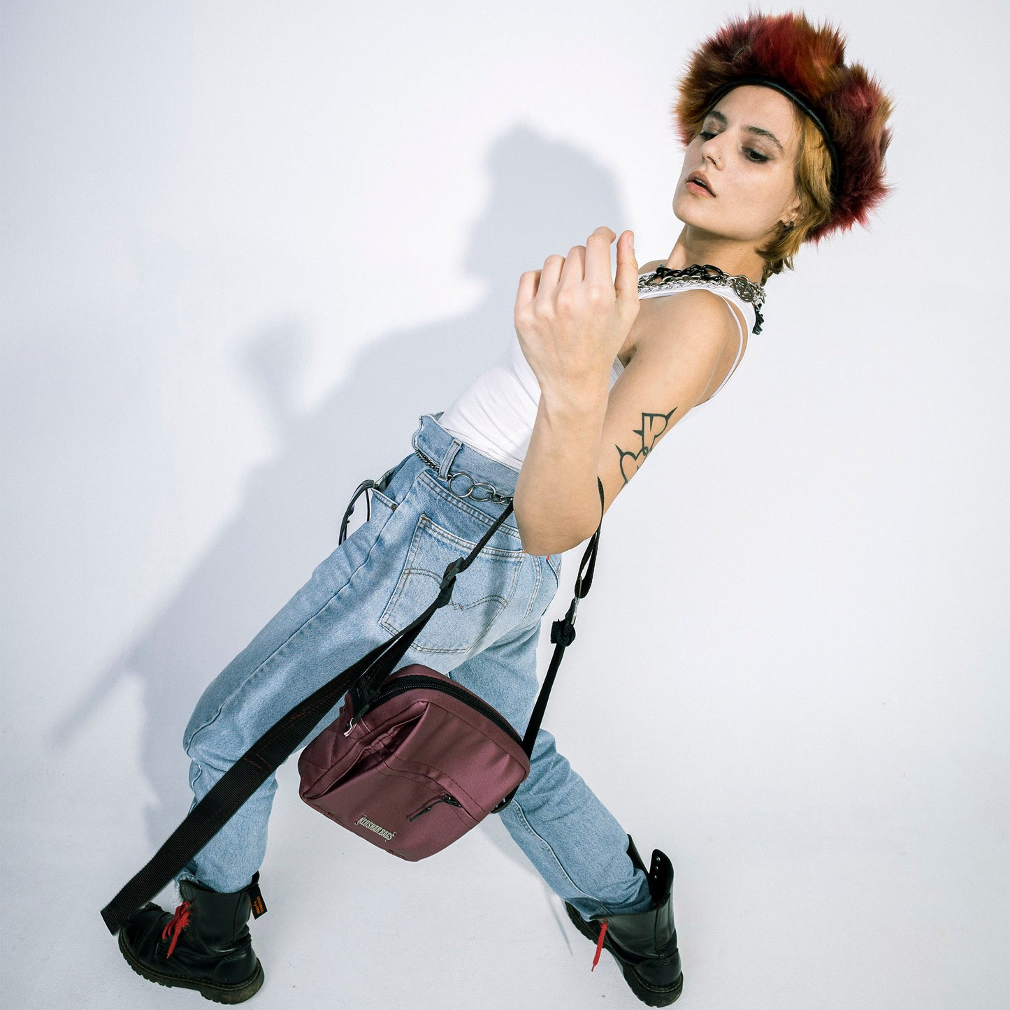 "QUAD" BURGUNDY HANDBAG